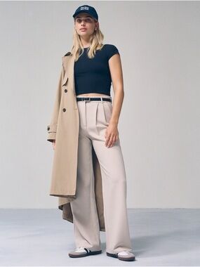 Abercrombie & Fitch sloane cream high-waisted wide-leg tailored trousers size 0